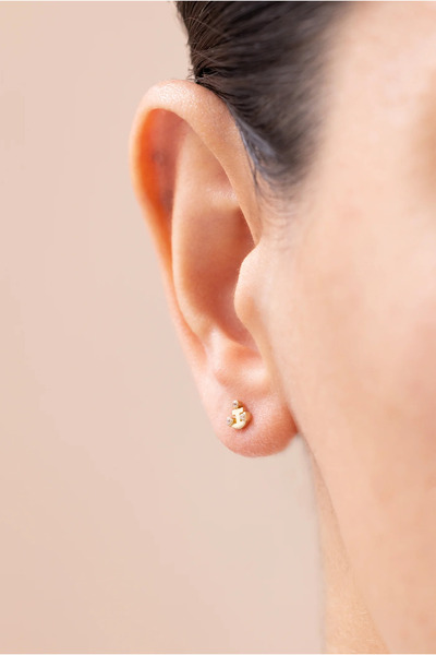 Zeyd Jewelry Çapa Figürlü 14 Ayar Mini Altın Küpe