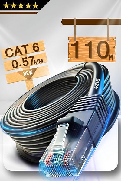 MN6 M107X 110 Meters Internet Cable/Utp 0.57mm Cat6 Two Layers Shielded/Indoor Outdoor/110M Ethernet Cable