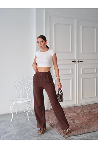 Paw Garage Women's Loretta Pleated Waist Palazzo Pants, Crepe Fabric, 4 Seasons