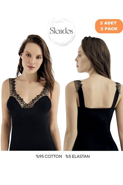 Şahinler Women'S, Lace Detailed, 95% Cotton, 5% Elastane Comfort 2-Piece Undershirt