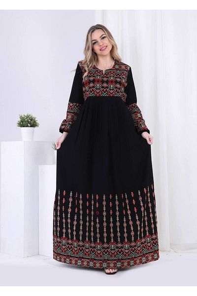 Lyaly aljlabyh Luxury women's jalabiya with gold embroidery on the chest and sleeves in dark blue (navy)