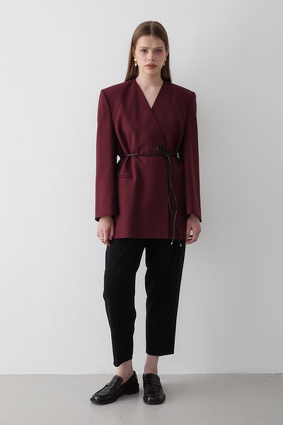 JASTE Women's Double Breasted Belt Detailed Oversize Blazer Jacket