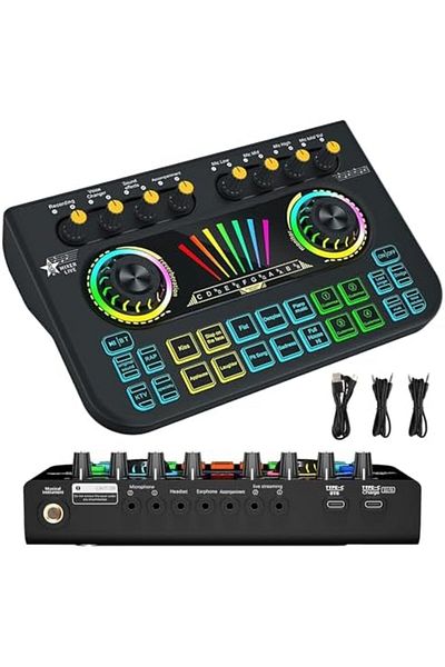Shopi Gaming Audio Mixer Sound Board - Professional RGB PC Soundboard with Live Sound Card Voice Changer X