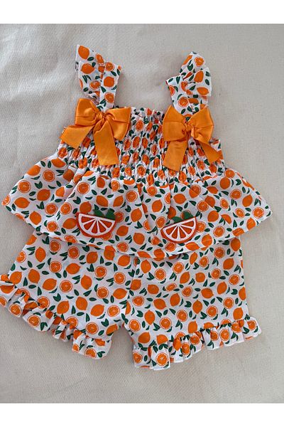 Balbadem baby kids Orange and Strawberry Patterned Baby Girl and Child Summer Set 1-5 Years Old