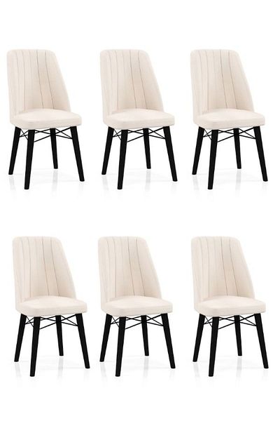 Desire Babyface Berlin Chair Set, 6 pcs Package, dining, kitchen, wooden legs Black