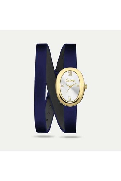 catera Caterra Women's Leather Watch, Navy Blue Strap, Gold Frame