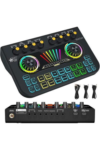 Shopi Gaming Audio Mixer Sound Board - Professional RGB PC Soundboard with Live Sound Card Voice Changer X