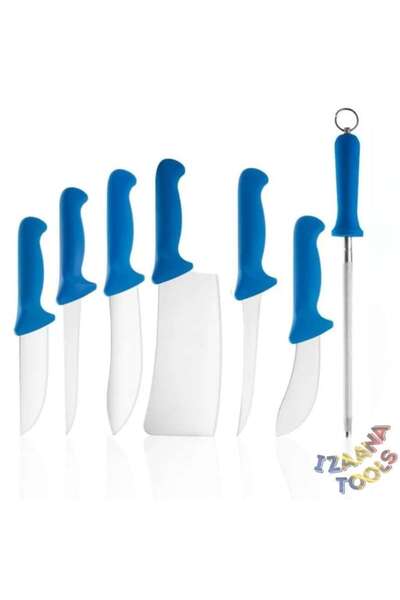 oemco Professional Butchery Knife Set, 6 Knives + Sharpening Tool, Including Carrying Case
