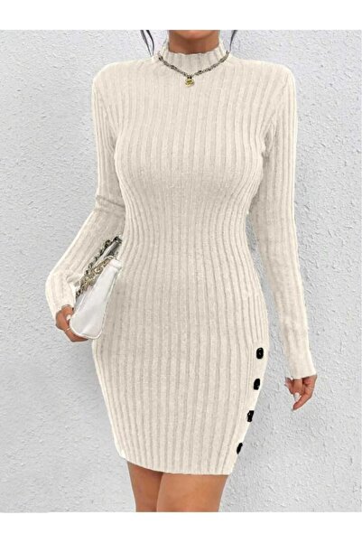 EKİN DEMİR Rochie de tricotat pentru femei, cu detaliu de jumătate de fermoar...