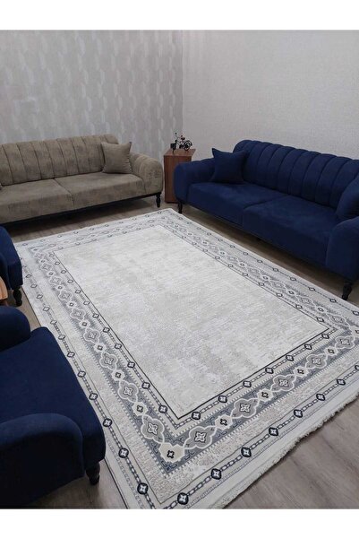 NOVA HALI Bambu Tarz 4 M2 - 6 M2 Metrekare Salon Halısı Antialerjik Oturma Odası Halısı Mavi Halı