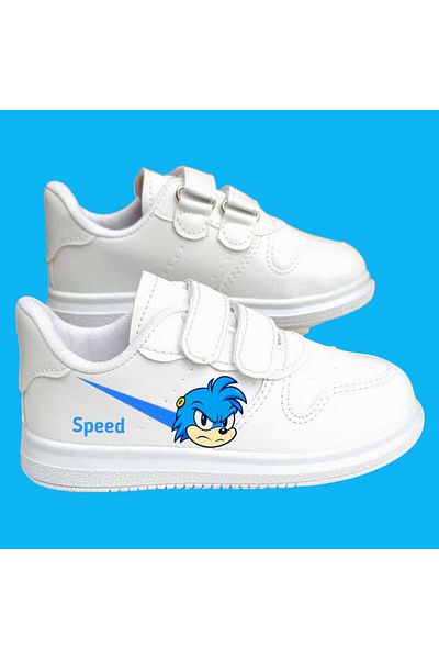 LİASSHOES Water Blue Earrings Printed White Striped Children's Sports Shoelace Sneaker