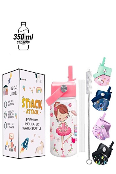 Snack Attack زجاجة مياه للأطفال من SA Kids للمدرسة - دمية راقصة باليه بيضاء