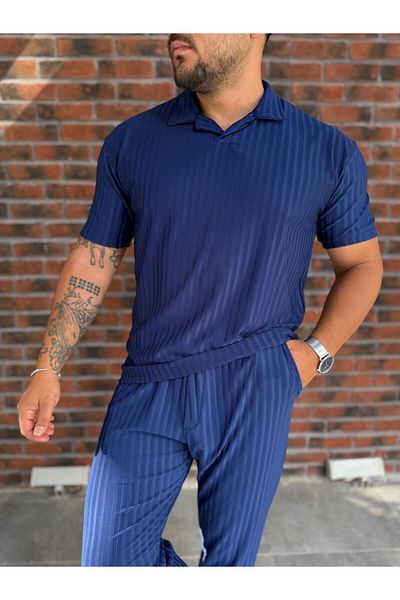 Combineman35 Polo Neck Vertical Striped Men's T-Shirt