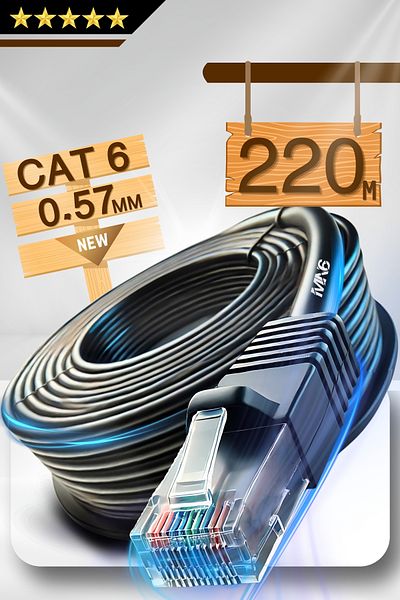 MN6 M107X 220 Meters Internet Cable/Utp 0.57mm Cat6 Two Layers Shielded/Indoor Outdoor/220M Ethernet Cable
