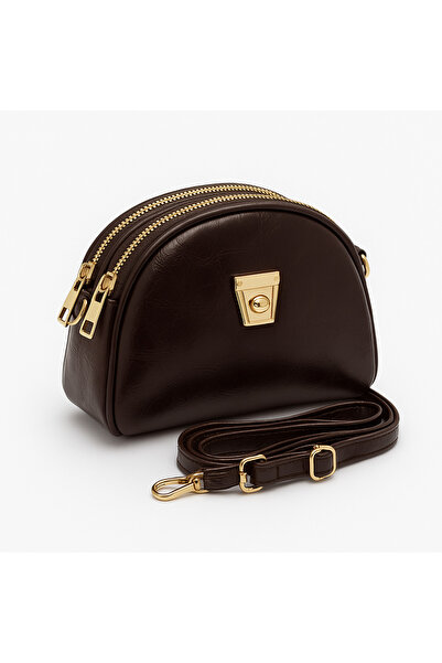 Satuna Kadın Şık Çapraz Askılı Mini Çanta - Astarlı Çift Fermuarlı Deri Görün...