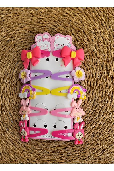 LO ADORO Snap Buckle Mixed Set 10 Pieces Figured Baby Kids Buckle Rainbow Lotus Flower Rabbit Bow Buckle