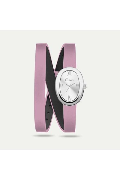 catera Caterra Women's Leather Watch with Pink Strap and Silver Frame