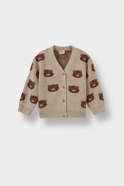 DeFacto Baby Boy Teddy Bear Patterned Buttoned Cardigan F2378A525Wn