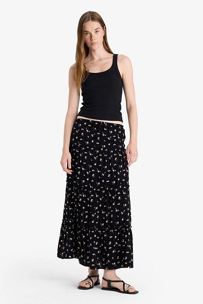 DeFacto Floral High Waist Cotton Lined Maxi Skirt F9460Ax25Hs
