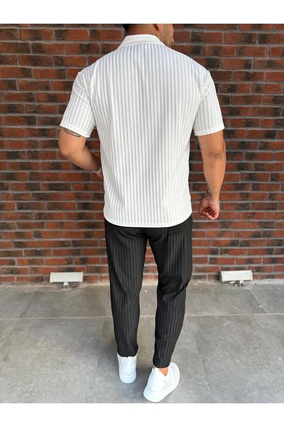 Baycombine35 Men's Striped Polo Neck T-Shirt and Pants Combination