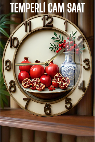 kutuTR Mutfağınıza estetik Katan Tasarım 3D Görünümlü Temperli Cam Saat – 33 cm CSDW152