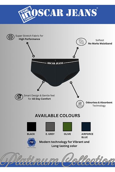 OSCAR JEANS Platinum Collection Men's Underwear Briefs Cotton Bamboo Lycra Ultrasoft Breathable All-Day Comfort