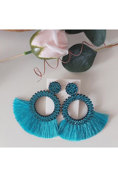 lor Large Boho earrings with fringes and crystals