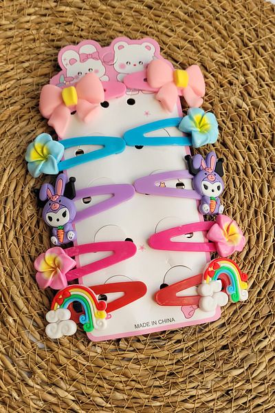 LO ADORO Snap Buckle Mixed Set 10 Pieces Figured Baby Kids Buckle Rainbow Lotus Flower Rabbit Bow Buckle