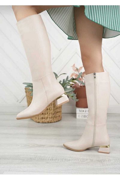 Zenvea Dies Black Skin Zipper Detail Gearvanized Heel Boots