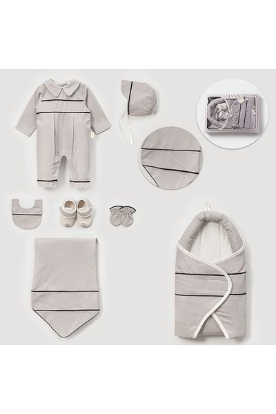 PARK BEBE Baby Boy Hospital Discharge Set with Stripe Detailed Cotton Swaddle and Blanket