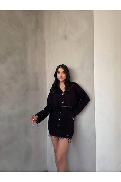 Ware بدلة نسائية قصيرة ممزقة بأزرار ليزر