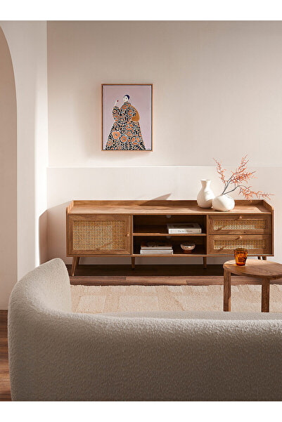 Wildwood atolye Rattan accent TV stand and multimedia storage unit
