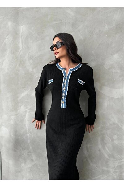 Ware Women's Jeans and Button Detailed Stylish Dress