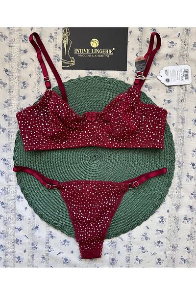 İntive Lingerie Pointy Love Transparent Soft Tulle Shiny Polka Dot Underwire Stylish Bra Set