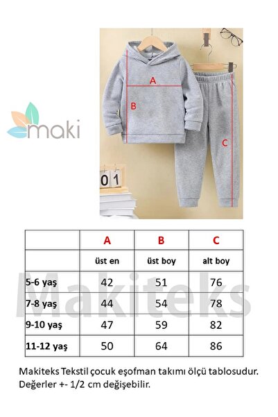 makiteks Kışlık Kız Erkek Çocuk Eşofman Takımı 5 6 7 8 9 10 11 12 yaş Hello Kitty