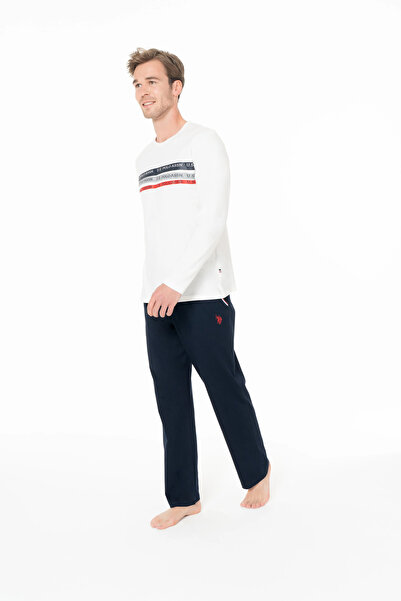 U.S. Polo Assn. Men's Pajamas Set, Pocket, 100% Cotton, Long Sleeve, Crew Neck, Horizontal Polo Print on the Chest