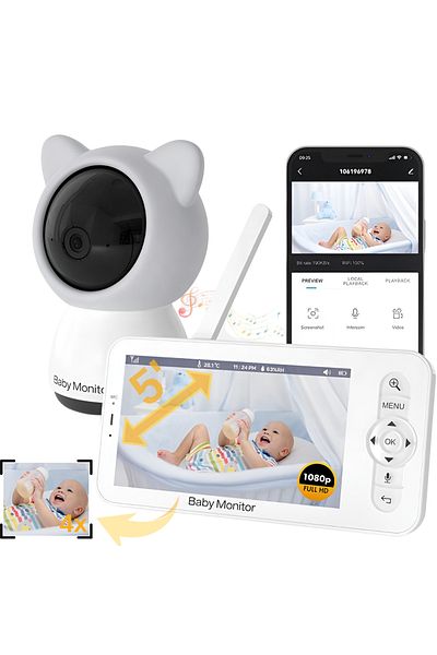 VisionHub 2in1 WiFi Baby Monitor with Multi View Audio-Video Camera, UltraHD/5” Night Vision, App, Rotation