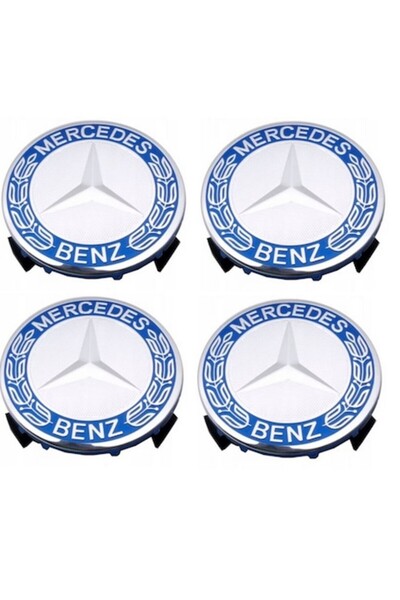 OEM Set de 4 capace de jantă Mercedes Benz 75 mm (argintiu/albastru )