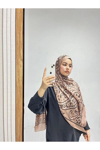 AMİNENESİL Ethnic Pattern Beige Mink Color Soft Cotton Shawl