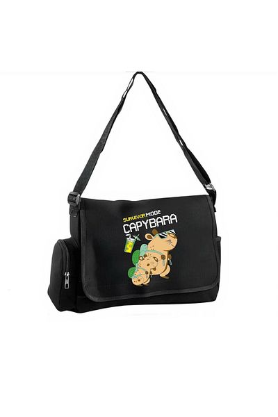 DEEFWEAR Black Survivor Fashion Capybara Printed Unisex School, Course, Dershane Messenger Bag