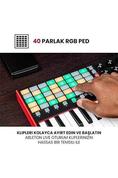 AyrStore APC Key 25 - USB MIDI Klavye Controller, 37 Mini Tuş, Ableton Live Lite, 40 RGB