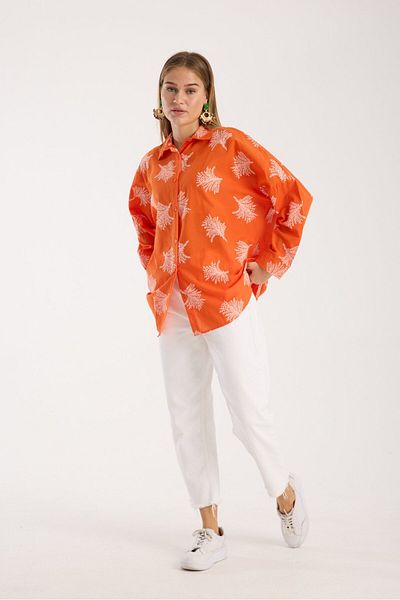 Reji Patterned Printed Voile Loose Oversize Shirt