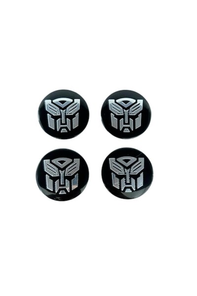 MAF Set 4 embleme stickere autoadezive Transformers din aluminiu 56mm, Negru pentru capace roti