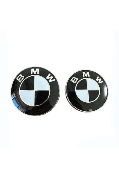BMW Set doua Embleme BMW, montaj pe capota/portbagaj, 82mm si 74mm, Alb Negru