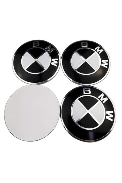 BLACK Set 4 stickere auto BMW 56mm pentru jante aliaj negru+alb