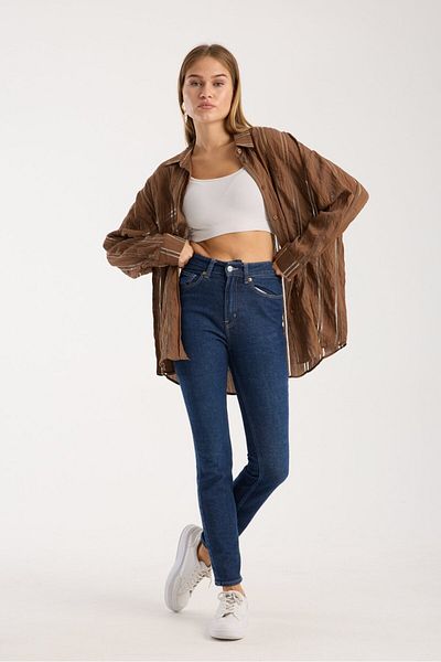 Reji Mesh Striped Oversize Casual Shirt