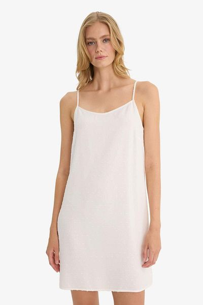 DeFacto Fall in Love Regular Fit U-Neck Voile Strap Dress F8929Ax25Hs
