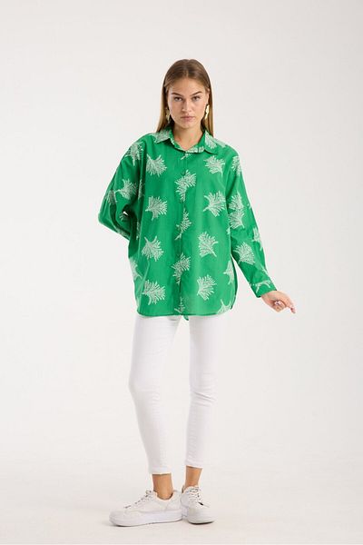 Reji Patterned Printed Voile Loose Oversize Shirt