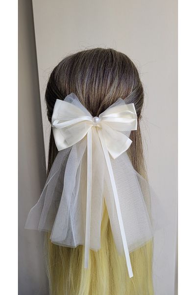 LO ADORO Bowknot Buckle with Extra Tulle Tail Bachelorette Engagement Wedding Henna Barrette