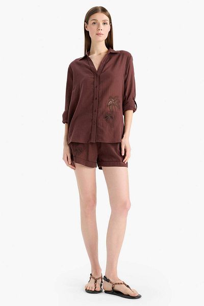 DeFacto Regular Fit Muslin Beach Shorts-Fall in Love E4272Ax25Sm